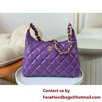 Chanel Shiny Lambskin  &  Gold-Tone Metal Hobo handBag purple AS4912 2025